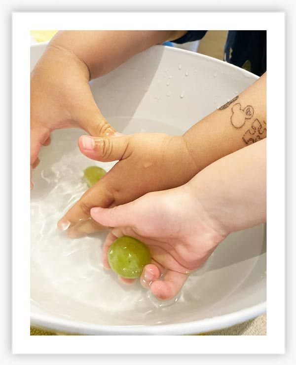 Photo 10: Young children washing grapes in a bowl